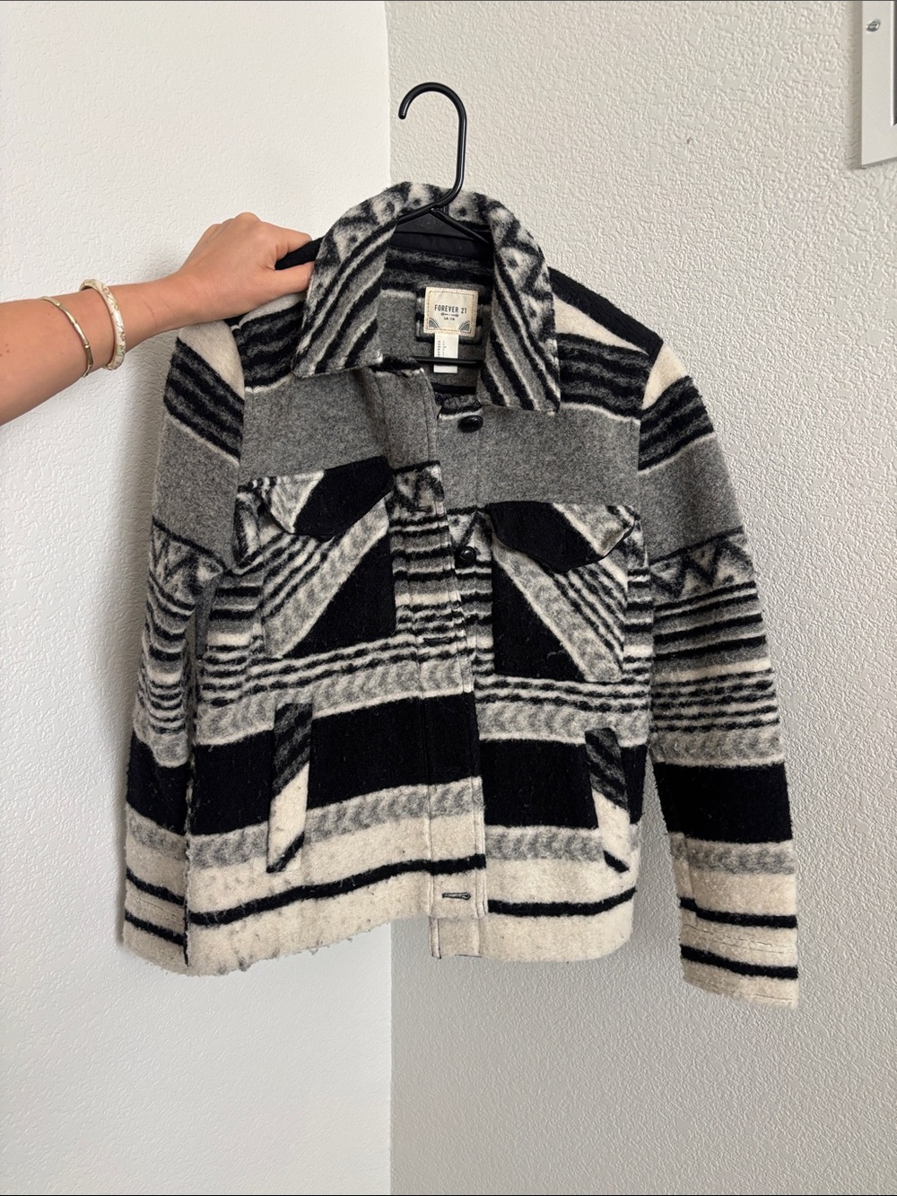 Forever 21 Black, Gray & White Patterned Utility Jacket